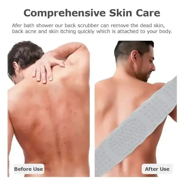 Before and after use of a back scrubber on a person's back.