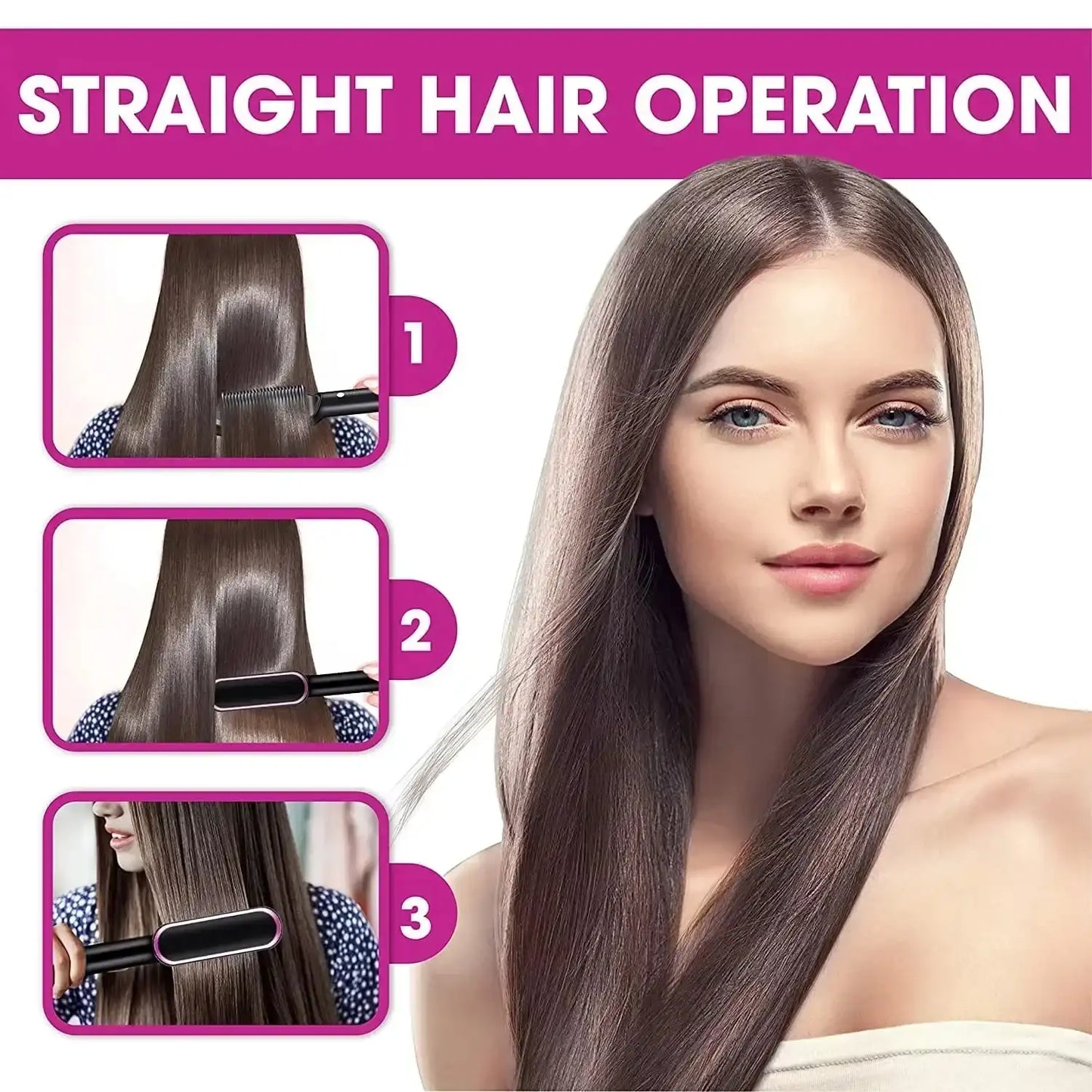 2-In-1 Hair Straightener Hot Comb - Dual-Use Rotating Electric Brush